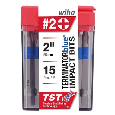 Wiha TerminatorBlue Impact Bit Phillips #2-2 Inch, 15PK 70242